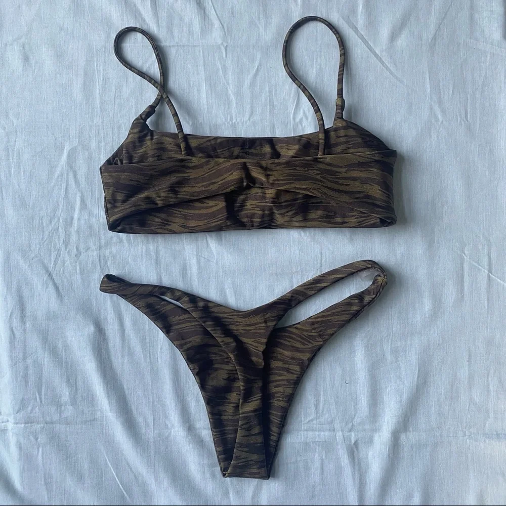 Sexy Tiger Print Brown Bikini Set - Picture 4 of 5